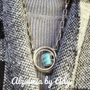 Turquoise silver pendant necklace /maximalist/ vintage